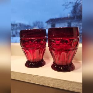 Vtg Wheaton Ruby Red Bullseye Glass Cordial Juice Water Tumblers Set Of 2, 3.5"